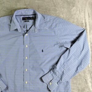 Ralph Lauren Performance Button Down Shirt Blue Green Plaid Long Sleeve Men LT